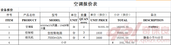 空调箱报价表1